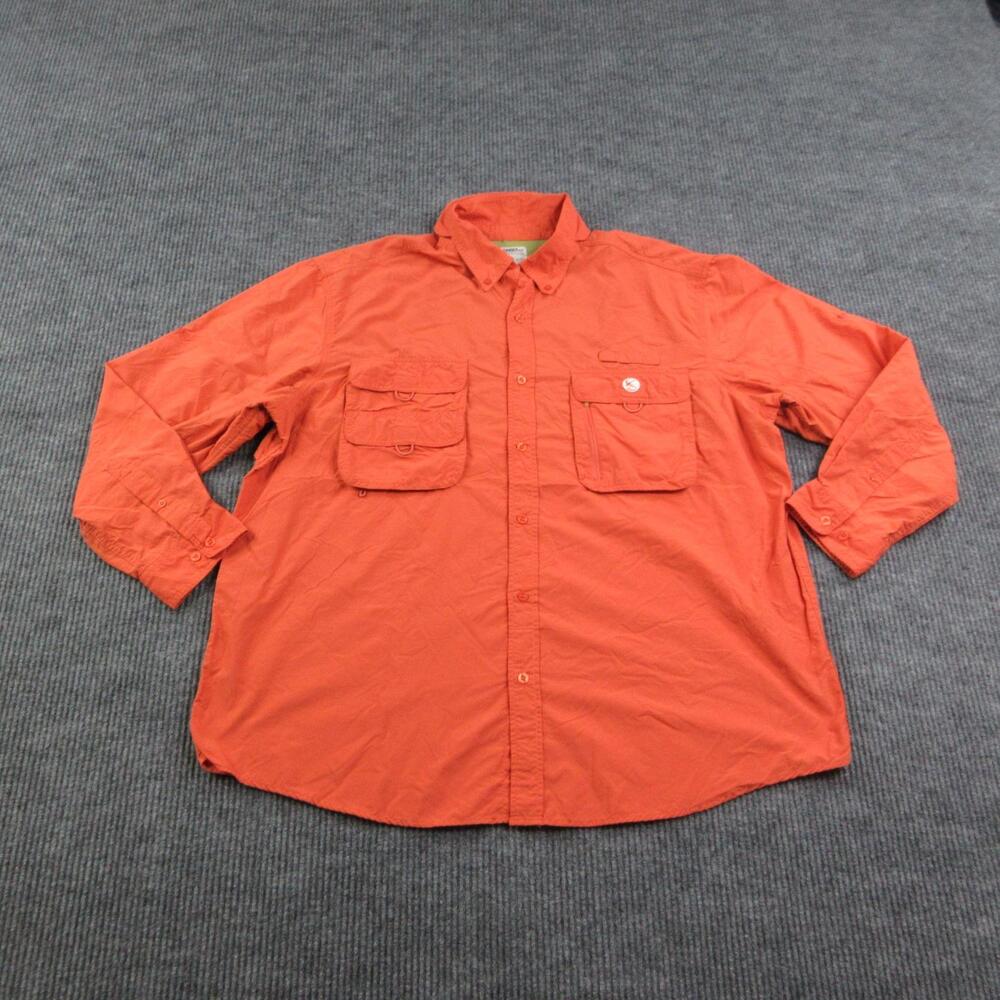 Gander Mtn Shirt Mens XL Orange Button Up Relaxed Fit Travel Long Sleeve